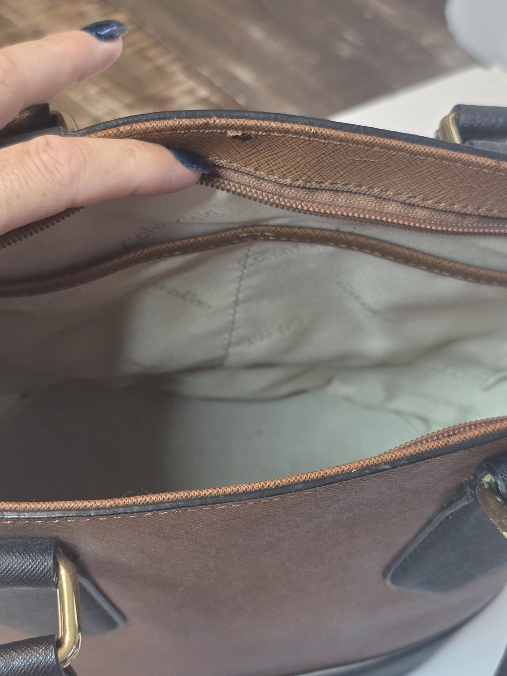 Calvin Klein Brown and Black Two-Tone Tote with Crossbody Strap - Picture 6 of 11